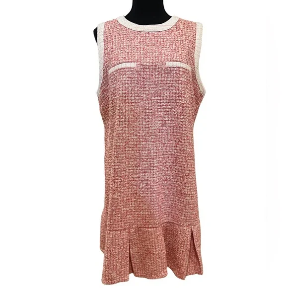 NWT - ANTHROPOLOGIE - Women Maeve Pleated Mini Dress - Size US Large Pink Tweed - Picture 4 of 8